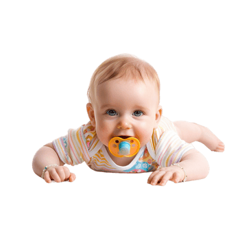 smiling baby lying on the floor with a pacifier in its mouth png