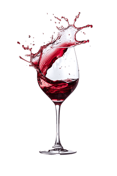 Wine glass with red wine splash, isolated on transparent png