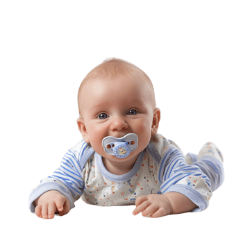 smiling baby lying on the floor with a pacifier in its mouth png