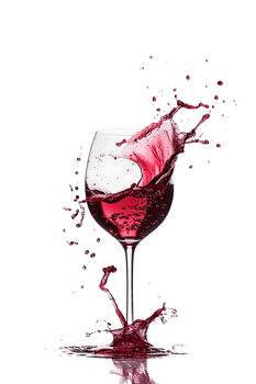 Wine glass with red wine splash, isolated on transparent png