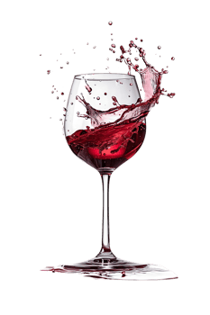 Wine glass with red wine splash, isolated on transparent png