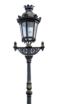 Vintage lamp post isolated against transparent backdrop in a vertical orientation png