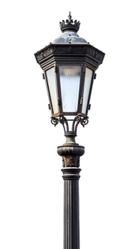 Vintage lamp post isolated against transparent backdrop in a vertical orientation png