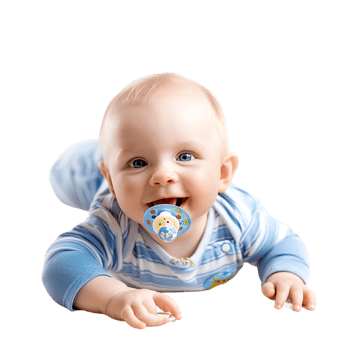 smiling baby lying on the floor with a pacifier in its mouth png