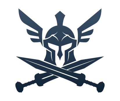 Spartan helmet with crossed swords vector