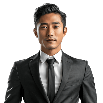 A man in a suit and tie is standing isolated on transparent background. He has a serious expression on his face png