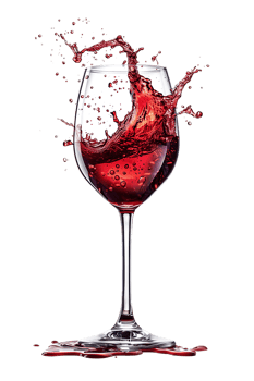 Wine glass with red wine splash, isolated on transparent png