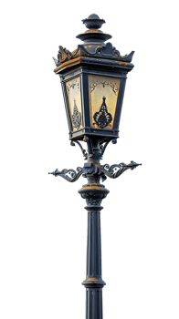 Vintage lamp post isolated against transparent backdrop in a vertical orientation png
