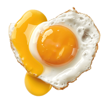 sunny side up egg shaped like a heart, isolated against a transparent background png