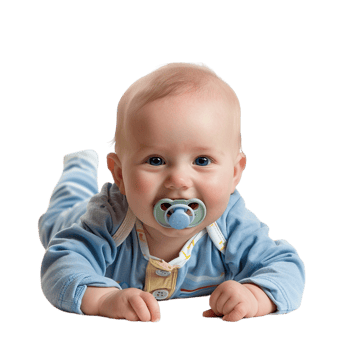 smiling baby lying on the floor with a pacifier in its mouth png