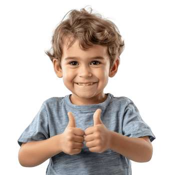 A young boy is smiling and giving a thumbs up. Concept of happiness and positivity png