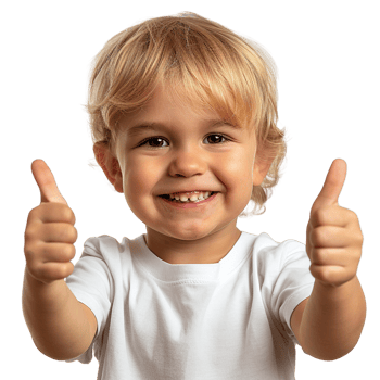 A young child is smiling and giving a thumbs up. Concept of happiness and positivity png