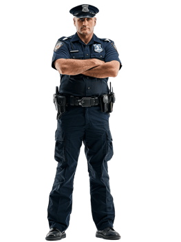 Policeman with crossed arms against transparent backdrop png