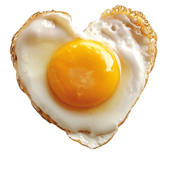 sunny side up egg shaped like a heart, isolated against a transparent background png