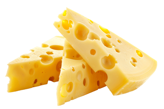 Swiss cheese slices, isolated against a transparent background png