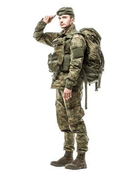 Soldier saluting, isolated on transparent background png