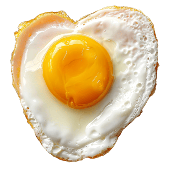 sunny side up egg shaped like a heart, isolated against a transparent background png