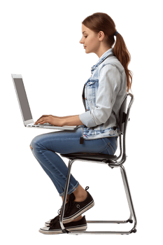 woman sitting on a chair and using a laptop, isolated against a transparent background png