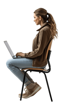 woman sitting on a chair and using a laptop, isolated against a transparent background png