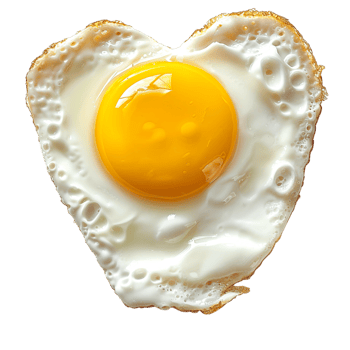 sunny side up egg shaped like a heart, isolated against a transparent background png