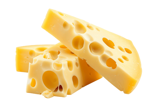Swiss cheese slices, isolated against a transparent background png