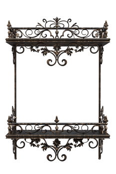 Vertical ornate metal shelf isolated on transparent background png