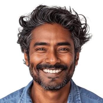 A man with a beard and a smile on his face. Concept of happiness and warmth png