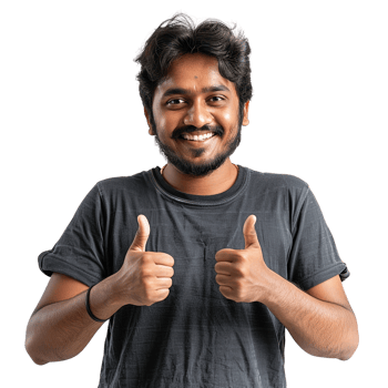 A man with a black shirt and a beard is giving a thumbs up. He is smiling and he is happy png
