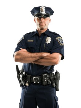 Policeman with crossed arms against transparent backdrop png