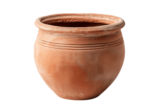 terracotta clay pot, standing alone on a transparent background png