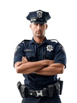 Policeman with crossed arms against transparent backdrop png