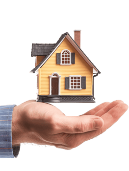 Real estate agent holding a miniature house, isolated against a transparent background png