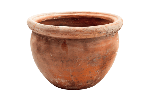 terracotta clay pot, standing alone on a transparent background png