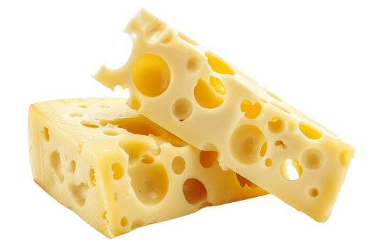 Swiss cheese slices, isolated against a transparent background png
