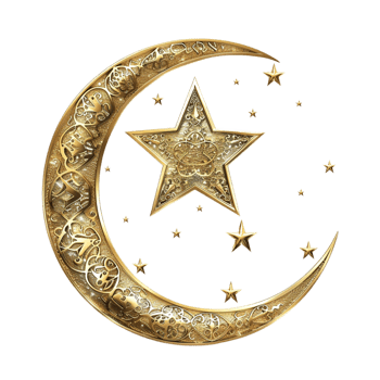 Ramadan moon and star design against transparent backdrop png