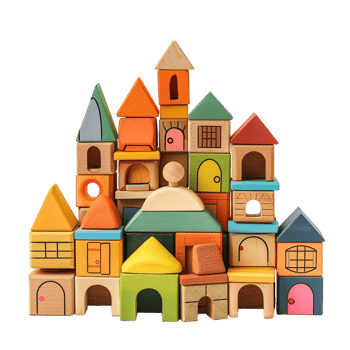 Toy blocks town isolated on transparent background png