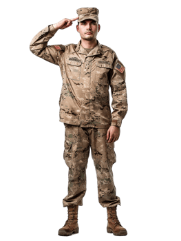 Soldier saluting, isolated on transparent background png