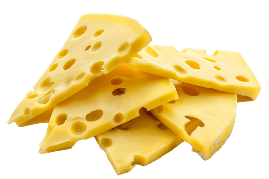 Swiss cheese slices, isolated against a transparent background png