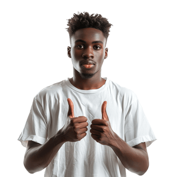A young man is giving a thumbs up gesture. Concept of positivity and confidence png