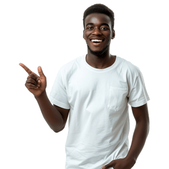 A smiling man in a white shirt points to the camera. Concept of positivity and confidence png
