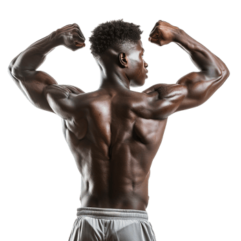 A man with a muscular build is flexing his arms. Concept of strength and confidence png