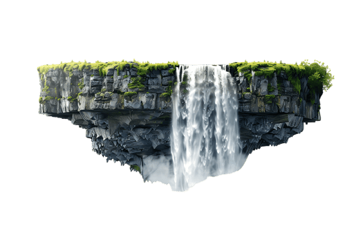 Waterfall on the horizon, isolated against a transparent background png