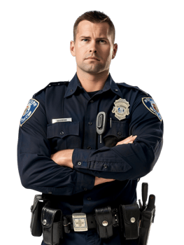 Policeman with crossed arms against transparent backdrop png
