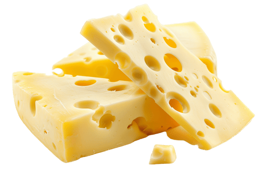 Swiss cheese slices, isolated against a transparent background png