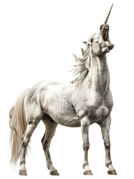 Unicorn yelling to the sky, isolated against a transparent background png