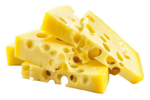Swiss cheese slices, isolated against a transparent background png