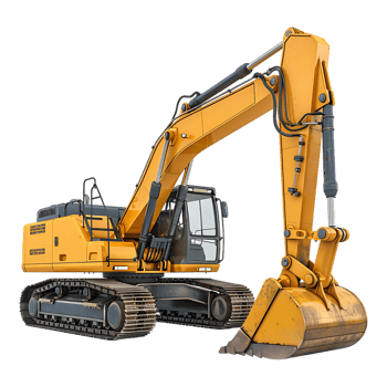 track excavator isolated against a transparent background png