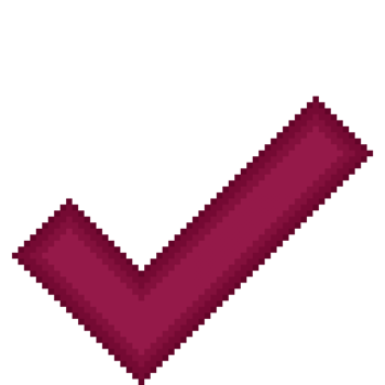 A retro-styled pixel-art illustration of a red checkmark. png