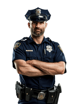 Policeman with crossed arms against transparent backdrop png