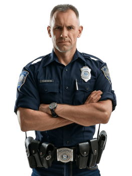 Policeman with crossed arms against transparent backdrop png